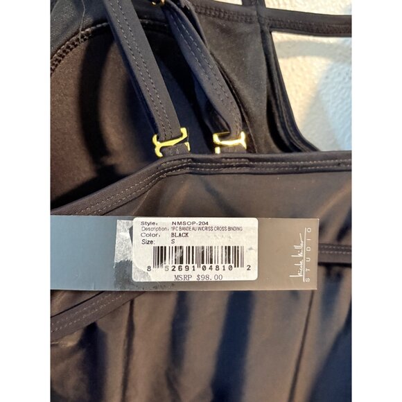 Nicole Miller Studio Bandeau Black Cross Back One Piece Swimsuit Size Small Gold - Picture 5 of 7